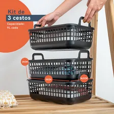 Kit 3 Cestos Telado Multiuso 9l Preto Oikos Foto mini 1