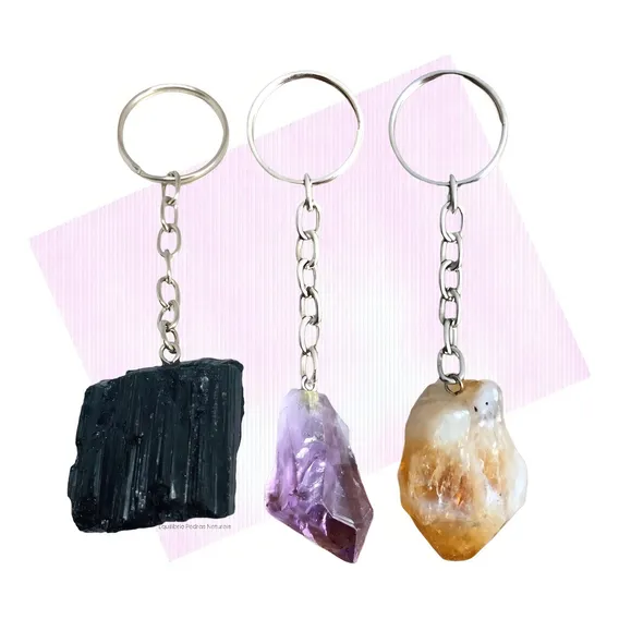 Kit 3 Chaveiros Pedra Natural Turmalina, Ametista, Citrino Foto 1