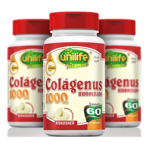 Kit 3 Colágeno Hidrolisado Vitamina C 60 Comprimidos 1000mg Foto 1