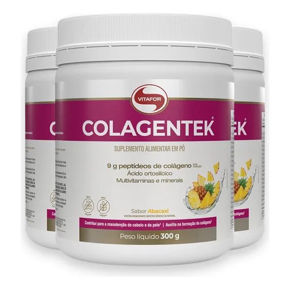 Kit 3 Colagentek Vitafor 300g Colágeno Hidrolisado Abacaxi Foto 1