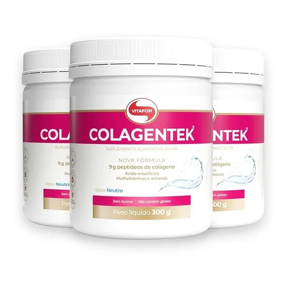 Kit 3 Colagentek Vitafor Colágeno Hidrolisado 300g Neutro Foto 1