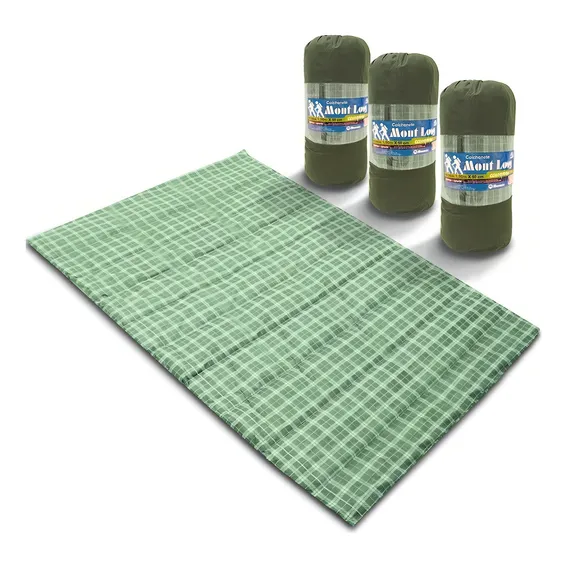 Kit 3 Colchonete Camping Casal 190x130cm Bolsa Xadrez Verde Foto 1