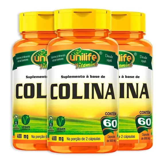Kit 3 Colina Vitamina B8 Unilife 60 Cápsulas Foto 1