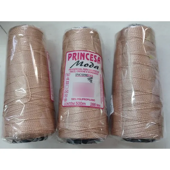 Kit 3 Cones Linha Princesa Moda Fio Grosso Crochê 500m Cor Bege-rosado 3511 Foto 1