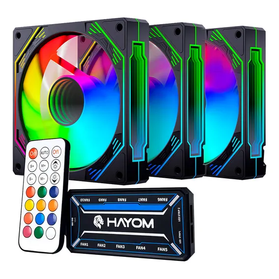 Kit 3 Coolers Rgb Hayom, 120mm, Controladora, Preto, Fc1308 Foto 1