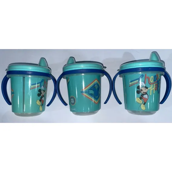 Kit 3 Copo Ou Caneca Treinamento Bebê Plástico 280 Mick Cor Azul Mickey Foto 1