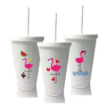 Kit 3 Copos Com Tampa E Canudo Flamingo Dia Das Crianças Foto mini 1