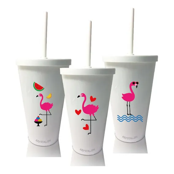 Kit 3 Copos Com Tampa E Canudo Flamingo Dia Das Crianças Foto 1