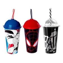 Kit 3 Copos Shake Com Canudo Spider Man Superman E Batman Foto mini 1