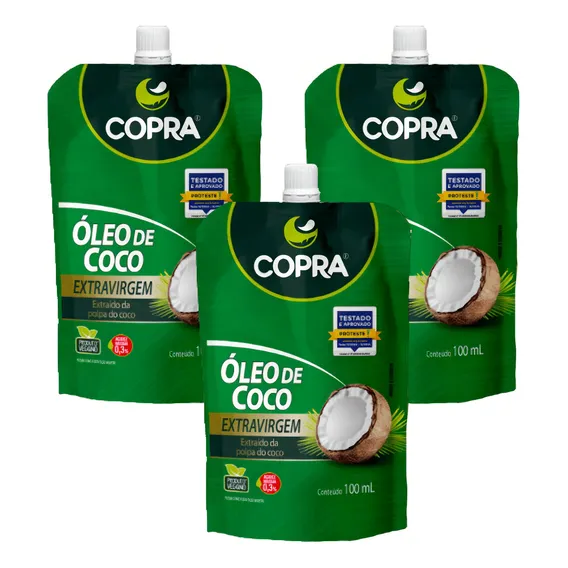 Kit 3 Copra Oleo De Coco Extra Virgem Stand Pouch 100ml Foto 1