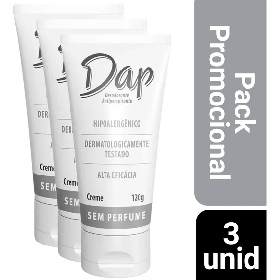 Kit 3 Desodorante Dap Creme Sem Perfume Antiperspirante 120g Foto 1