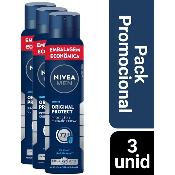 Kit 3 Desodorante Nivea Men Original Protect 48h 150ml Foto 1