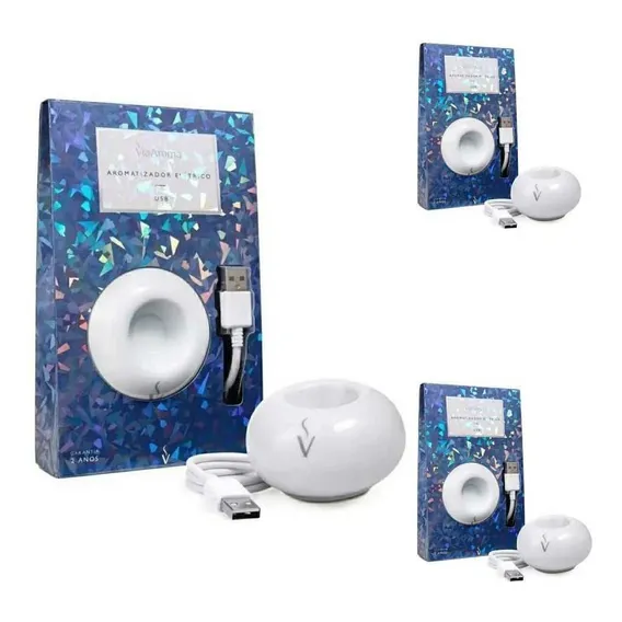 Kit 3 Difusor Aromatizador Eletrico Porcelana Usb Via Aroma Bivolt Foto 1