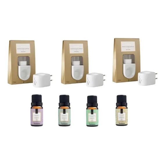 Kit 3 Difusor Elétrico Porcelana E 4 Essências Via Aroma Foto 1