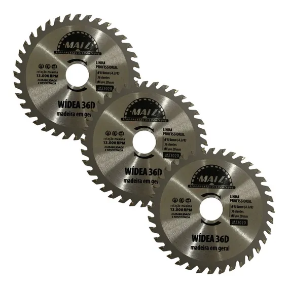 Kit 3 Disco Serra Wídea Madeira 36 Dentes 110mm X 20mm Matz Foto 1