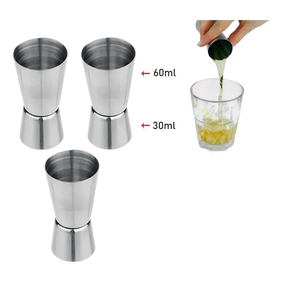 Kit 3 Dosador Duplo Inox 30ml / 60ml Medidor Bebidas Drinks Foto 1