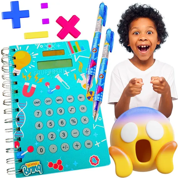 Kit 3 Em 1 Agenda Calculadora E Caneta Borracha Apaga Tinta Capa Padrão Foto 1