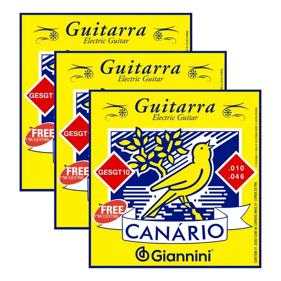 Kit 3 Encordoamento Canário Para Guitarra 010 Gesgt10 Foto 1