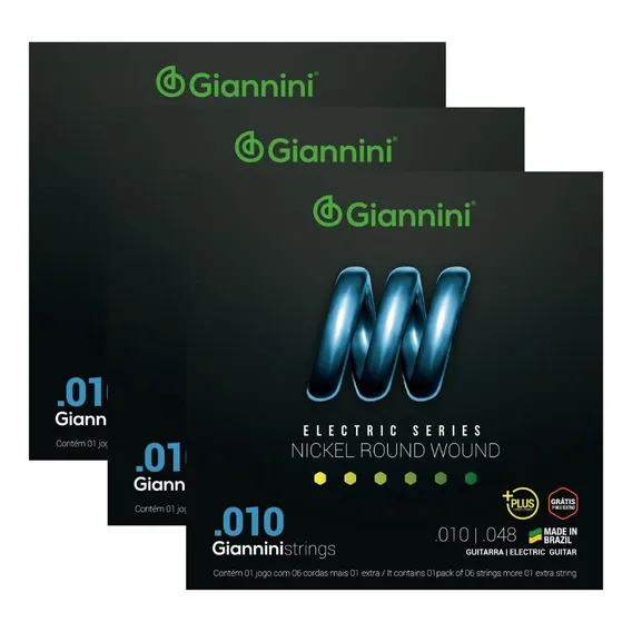 Kit 3 Encordoamento Guitarra Giannini Electric Nickel Geegst Foto 1
