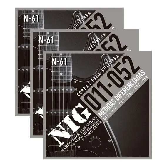 Kit 3 Encordoamento Guitarra Níquel Nig + Palheta Foto 1