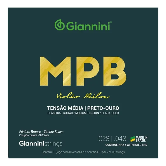 Kit 3 Encordoamento Violão Giannini Mpb Nylon Genwbg Fósforo Foto 1