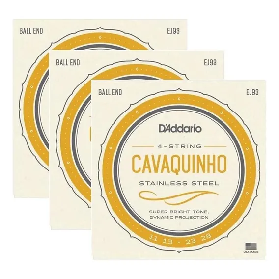 Kit 3 Encordoamentos Cavaco Daddario Ej93 Foto 1