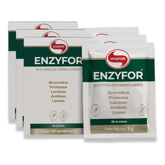 Kit 3 Enzyfor Vitafor 30 Sachês Mix Enzimas Digestivas Foto 1