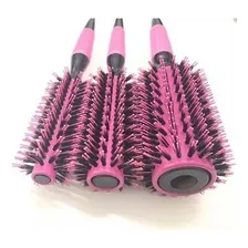Kit 3 Escovas Profissionais Cabelo Cerdas De Javali Rosa Cor Rosa Foto mini  3