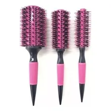Kit 3 Escovas Profissionais Cabelo Cerdas De Javali Rosa Cor Rosa Foto mini  2