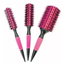 Kit 3 Escovas Profissionais Cabelo Cerdas De Javali Rosa Cor Rosa Foto  mini 1