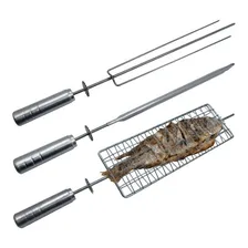 Kit 3 Espetos Grelha Espada Tridente P/ Grill Girat贸rio Foto mini 1