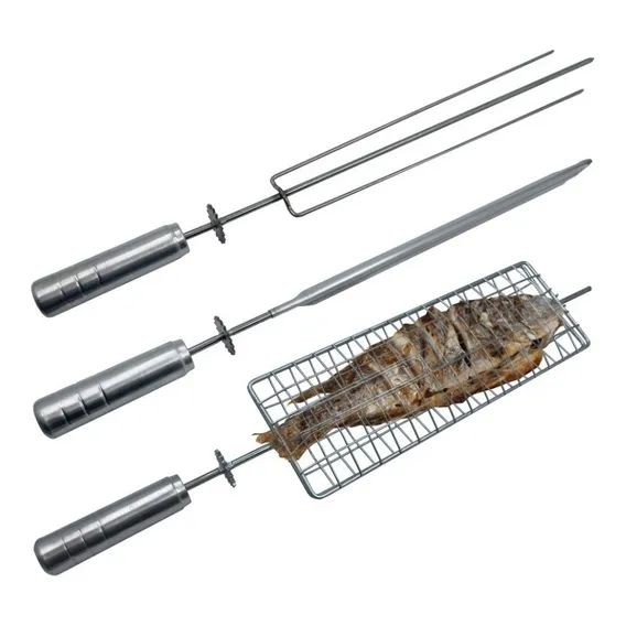 Kit 3 Espetos Grelha Espada Tridente P/ Grill Girat贸rio Foto 1