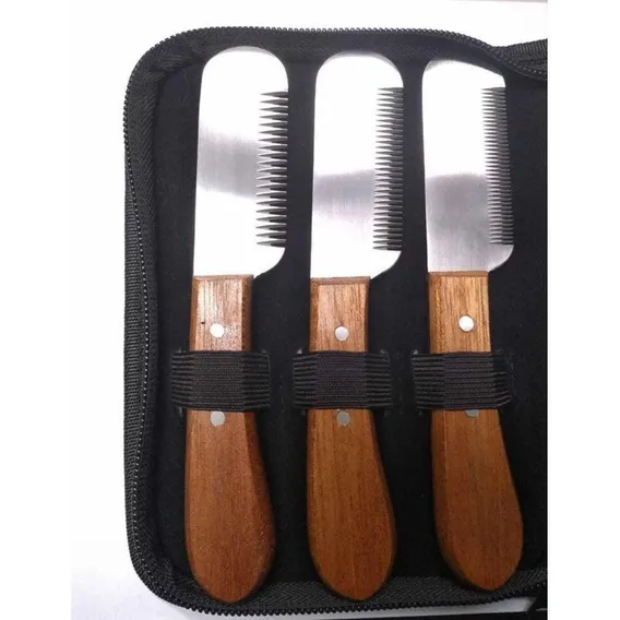 Kit 3 Facas Para Stripping Tosar Cachorros Groomers-cinza Foto 1