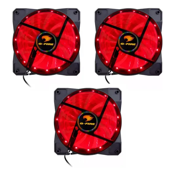 Kit 3 Fan Cooler Gamer Led Vermelho 120x120mm Foto 1
