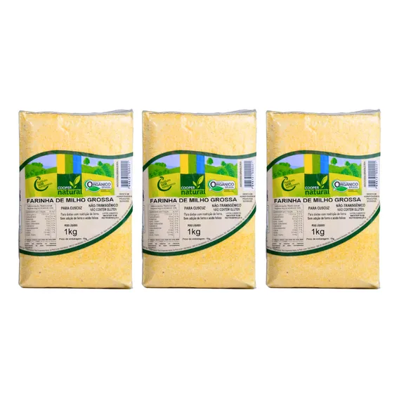 Kit 3 Farinha Milho Cuscuz Orgânica Vácuo Coopernatural 1 Kg Foto 1