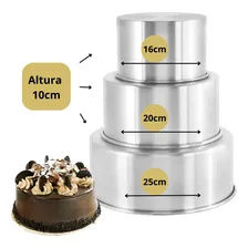Kit 3 Formas Assadeira Alta AlumÃnio Redonda Bolo Andar Cor Prateado Foto mini 2