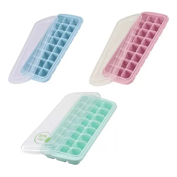 Kit 3 Formas De Gelo 24 Cubos Silicone C/ Tampa Livre De Bpa Cor Variadas Foto 1