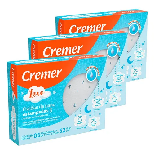 Kit 3 Fralda De Pano Cremer Masculina Tecido Duplo 5 Uni Foto 1