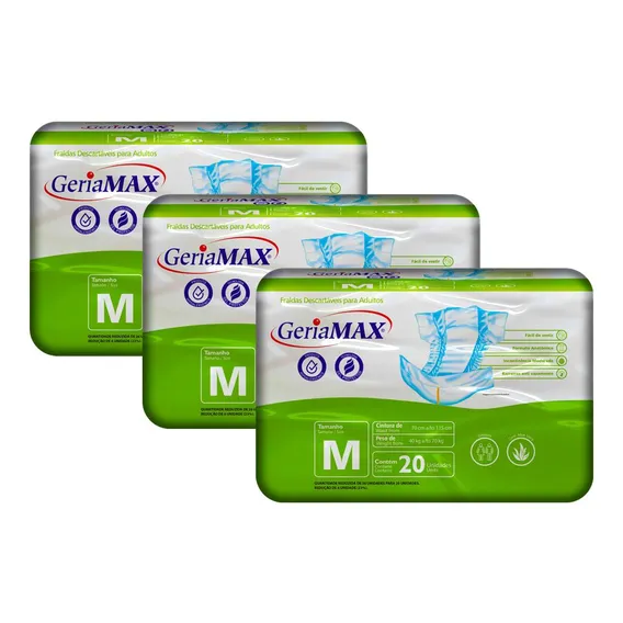 Kit 3 Fraldas GerÃatrica Geriamax M Com 20un Foto 1