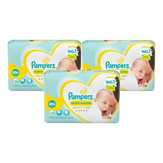 Kit 3 Fraldas Pampers Premium Care Rn+ 36 Unidades Foto 1