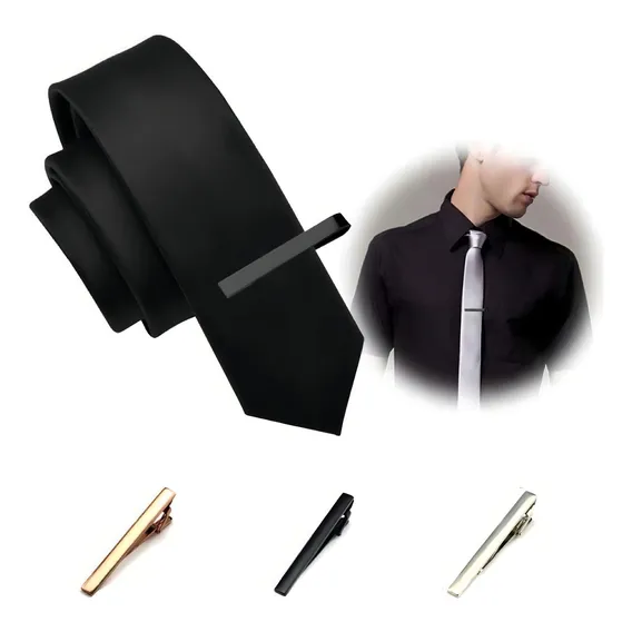 Kit 3 Grampos Prendedor De Gravata Liso Preto Prata Dourado Cor Kit 03 Foto 1