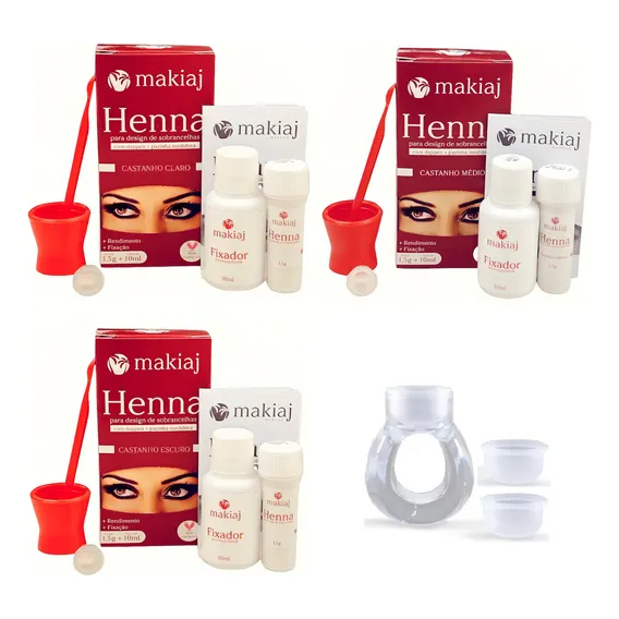 Kit 3 Henna Sobrancelha Makiaj Efeito Natural + Anel Batoque Foto 1