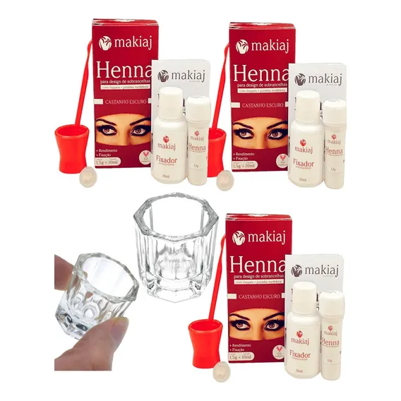 Kit 3 Hennas Sobrancelha Makiaj Efeito Natural + 1 Dappen Foto 1