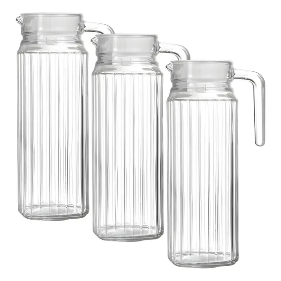 Kit 3 Jarra Vidro Tampa Alça Transparente Suco Bebidas 1l Foto 1
