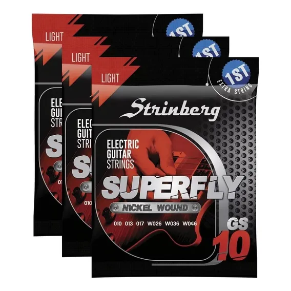 Kit 3 Jogos Cordas Encordoamento Strinberg Guitarra 10 Gs10 Foto 1