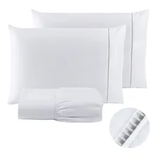 Kit 3 Jogos Lençol Queen 200 Fios Ponto Palito 3 Pçs Branco Foto  mini 1