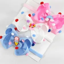 Kit 3 Laços Bebe Menina Faixa Kids Pom Pom Cor Branco Foto  mini 1