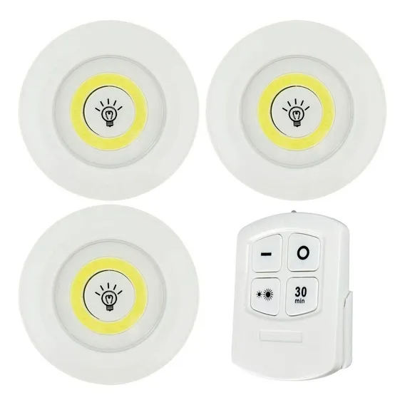 Kit 3 Lampada Luminaria Led Spot Sem Fio Controle Remoto Foto 1