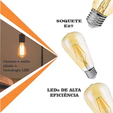Kit 3 Lâmpadas Filamento Led St64 4w Ambar 2200k Bivolt E27 Foto mini 4