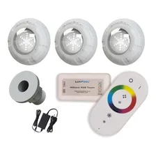 Kit 3 Leds Rgb 9w Piscina Com Controle + Fonte + Nicho Fibra Foto mini 1